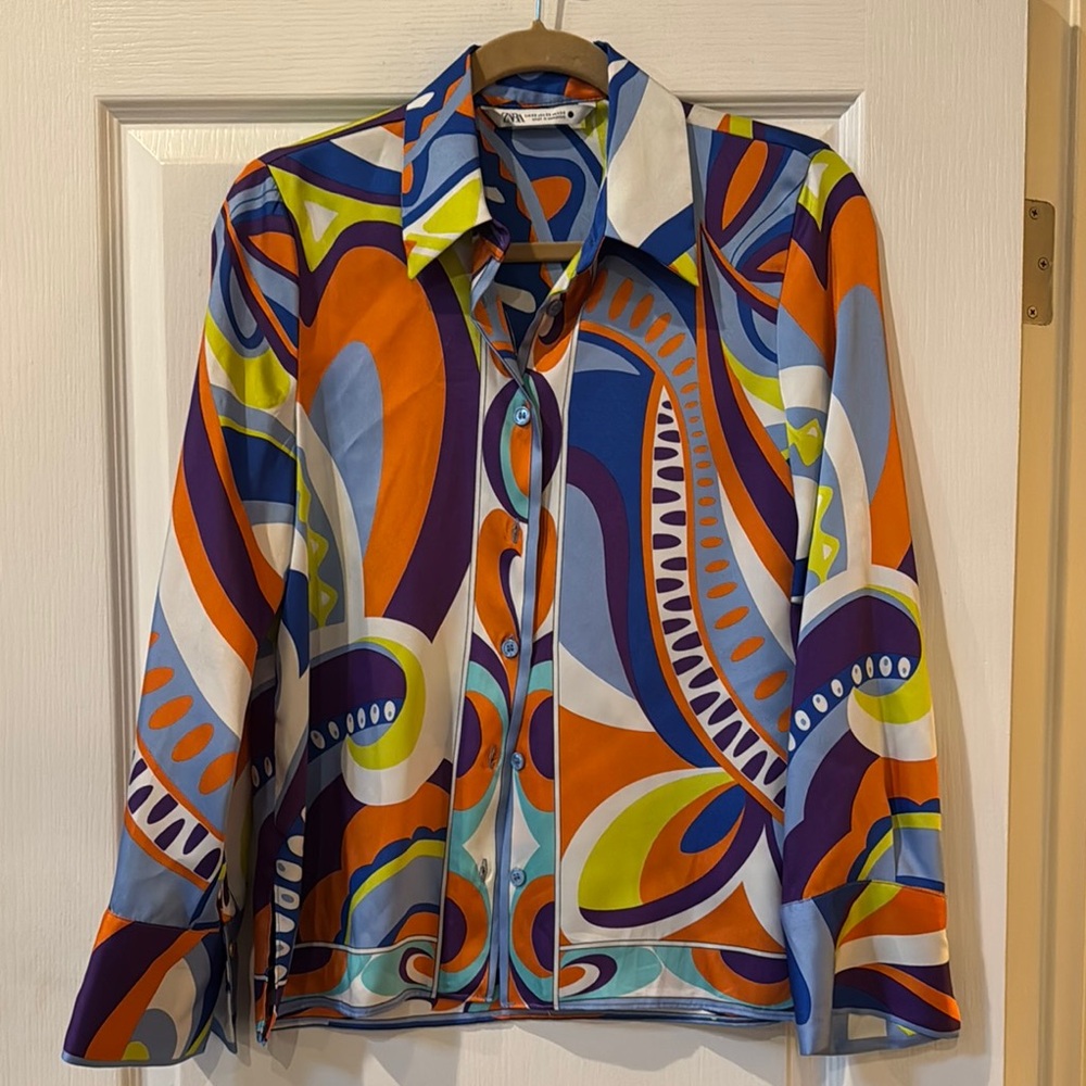 Zara Multicolor Abstract Print Blouse